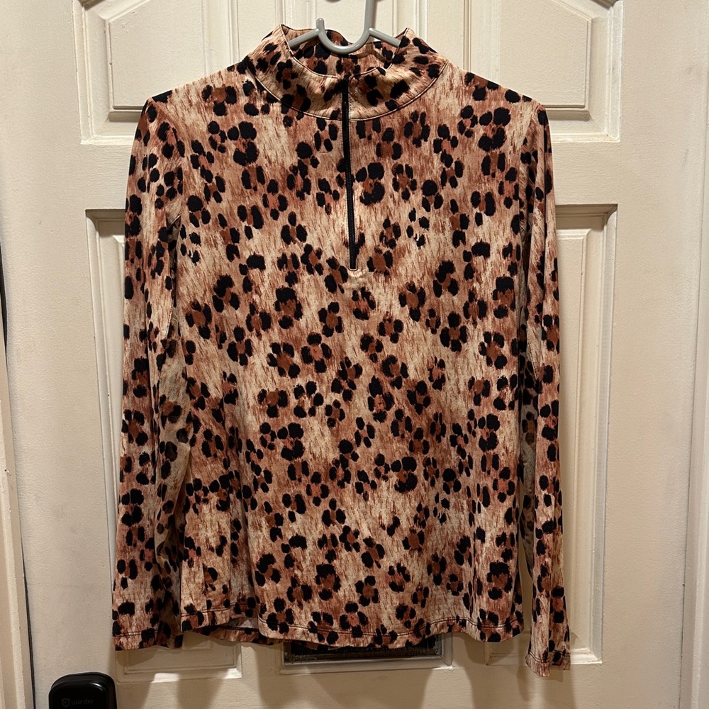IBKUL Leopard Gf Top, Size MPrint Mock Neck Long Sleeve Top - Brown